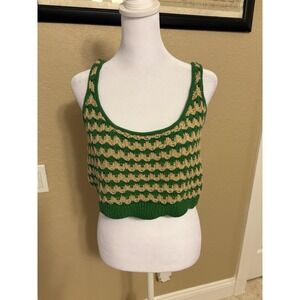 Astr Green and Beige Cropped Knit Tank Top